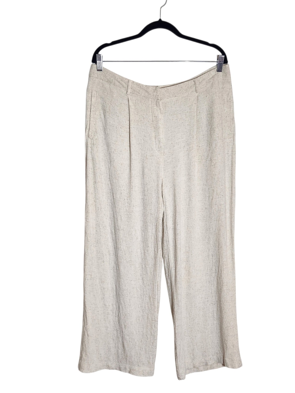 Primark Cream Linen-Blend Textured Pleated Wide Leg Pants Size 12
